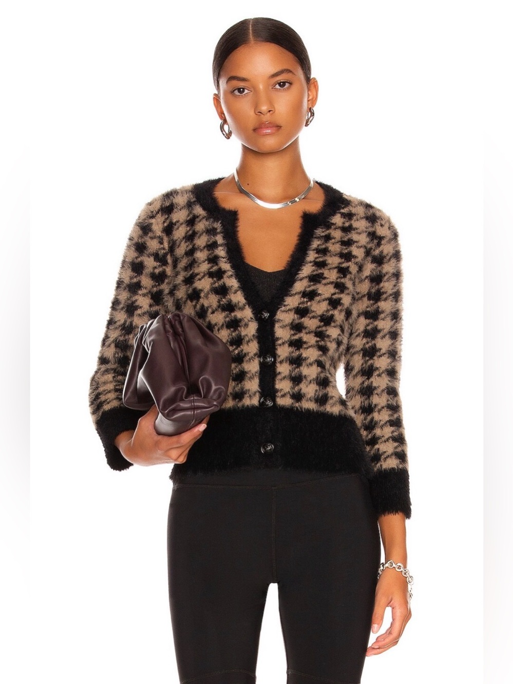 L’AGENCE Saylor 3/4 Sleeve Cardigan in Black & Latte/Size Small